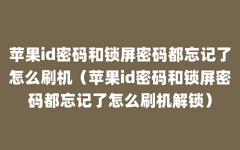 苹果id密码和锁屏密码都忘记了怎么刷机（苹果id密码和锁屏密码都忘记了怎么刷机解锁）