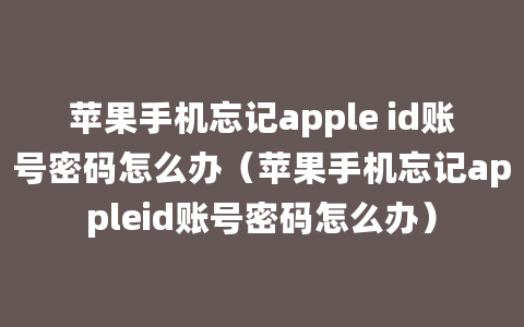 苹果手机忘记apple id账号密码怎么办（苹果手机忘记appleid账号密码怎么办）