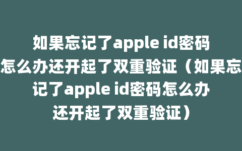 如果忘记了apple id密码怎么办还开起了双重验证（如果忘记了apple id密码怎么办还开起了双重验证）